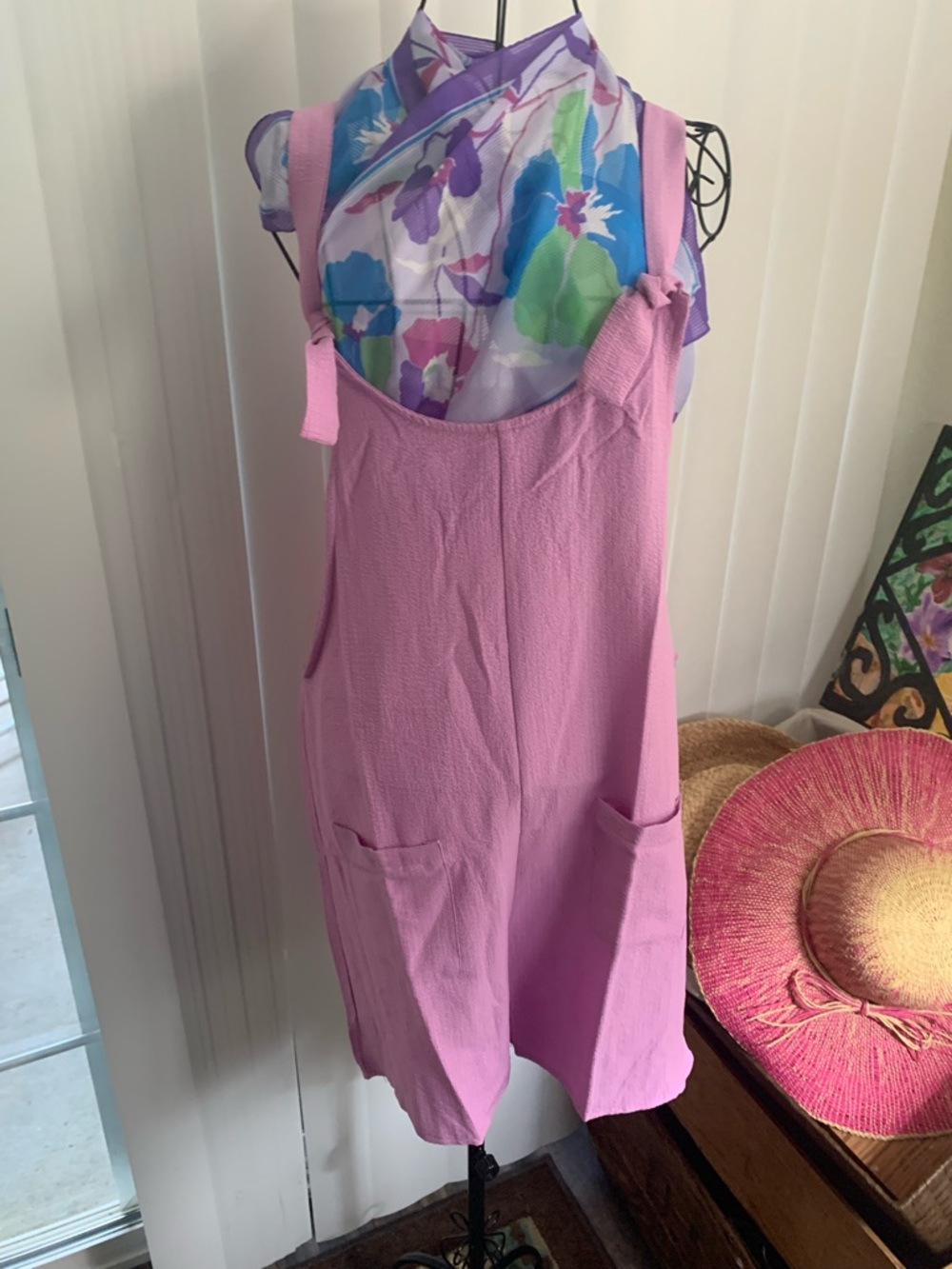 Casual Pink Pocket romper oversalls with Wide Straps - Picture 5 of 8